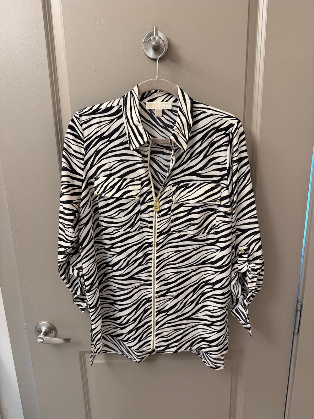 Michael Kors Black & White Zebra-Print Blouse